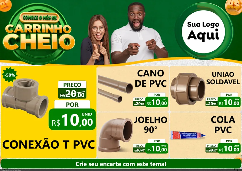 Modelo de Encarte para Encarte A4 Horizontal com o tema Carrinho Cheio para Tubos e conexões