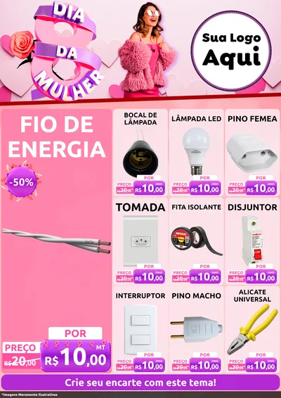 Modelo de Encarte para Encarte A4 Vertical com o tema Dia da Mulher para Materiais Elétricos