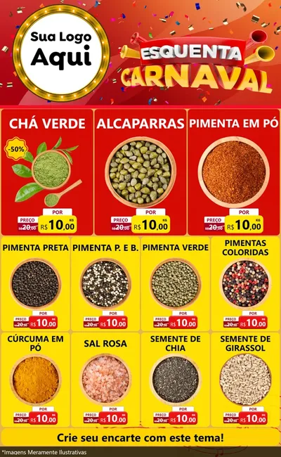 Modelo de Encarte para Encarte Grande com o tema Esquenta Carnaval para Produtos Naturais