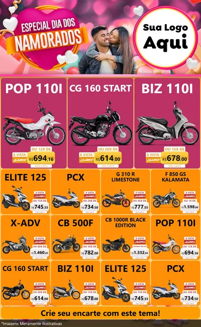 Modelo de Encarte para Encarte Grande com o tema Especial Dia dos Namorados para Concessionaria de Motos