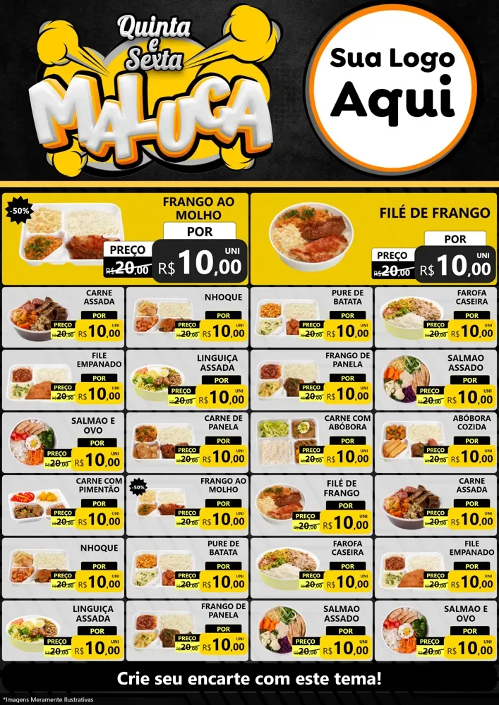 Modelo de Encarte para Encarte A4 Vertical com o tema Quinta e Sexta Maluca para Restaurante