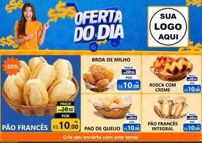Modelo de Encarte para Encarte A4 Horizontal com o tema Oferta do Dia para Padaria
