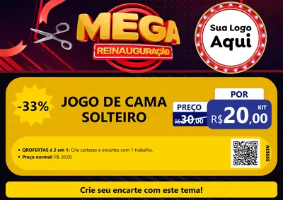 Modelo de Cartaz para Cartaz A4 Horizontal com o tema Mega Reinauguração para Cama, Mesa e Banho