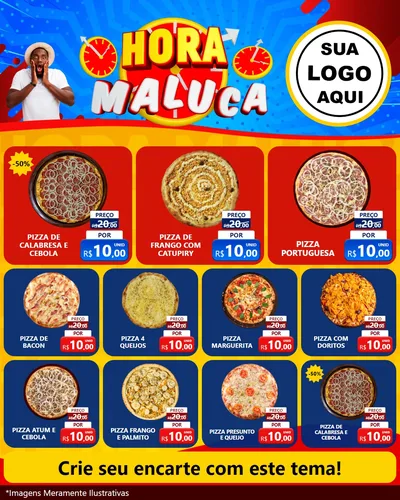 Modelo de Rede Social para Feed Instagram com o tema Hora Maluca para Pizzaria