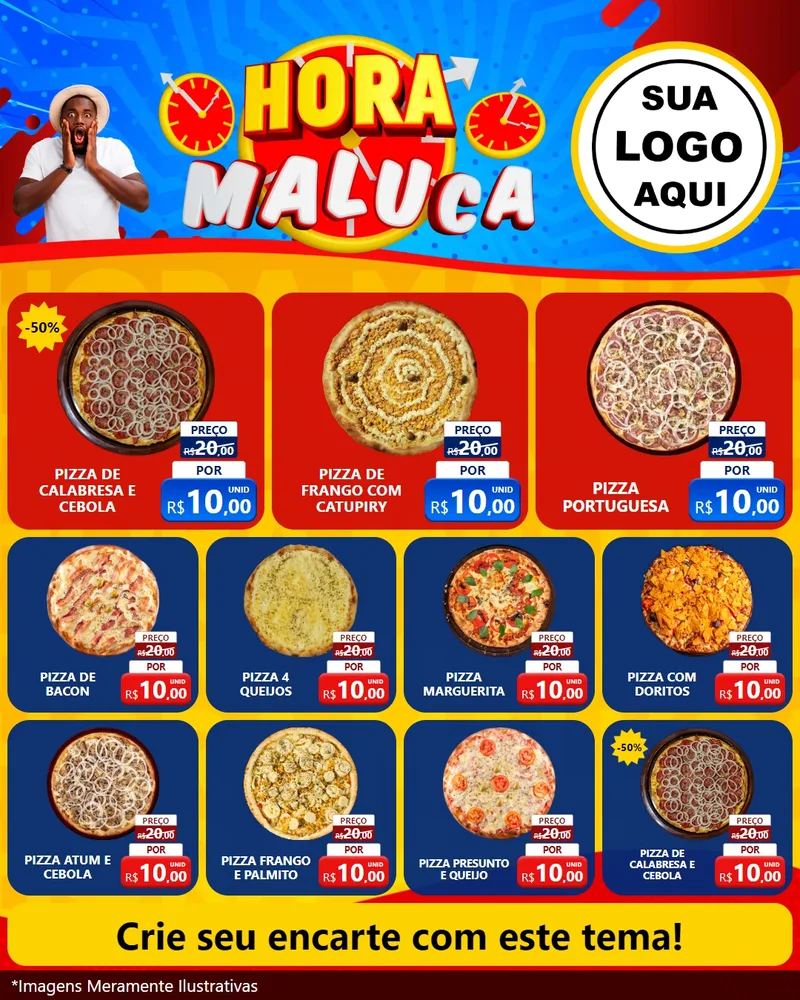 Modelo de Rede Social para Feed Instagram com o tema Hora Maluca para Pizzaria