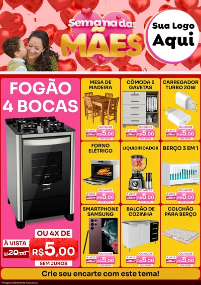 Modelo de Encarte para Encarte A4 Vertical com o tema Semana Das Mães para Móveis e Eletro