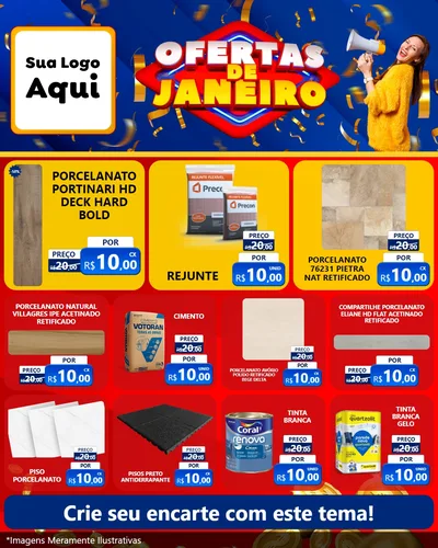 Modelo de Rede Social para Feed Instagram com o tema Ofertas de Janeiro para Pisos e revestimentos