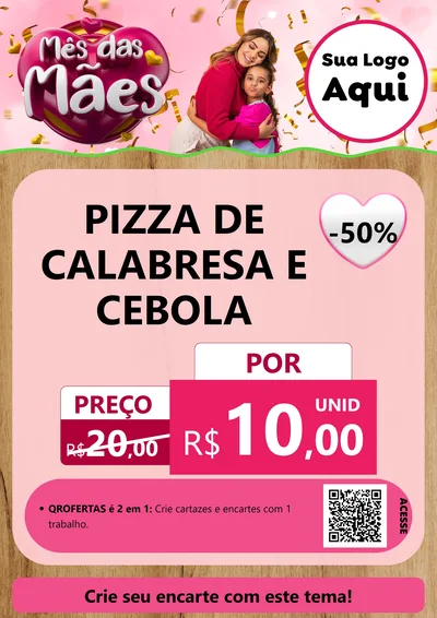 Modelo de Cartaz para Cartaz A4 Vertical com o tema Mês das Mães para Pizzaria