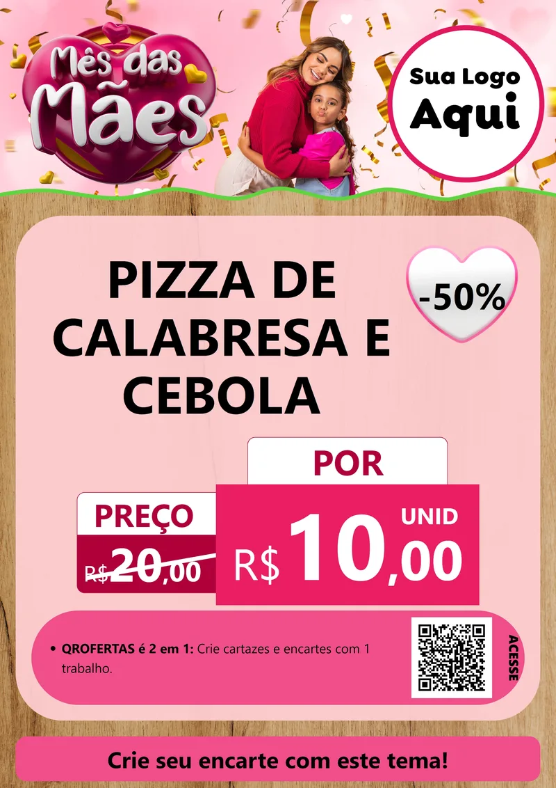 Modelo de Cartaz para Cartaz A4 Vertical com o tema Mês das Mães para Pizzaria