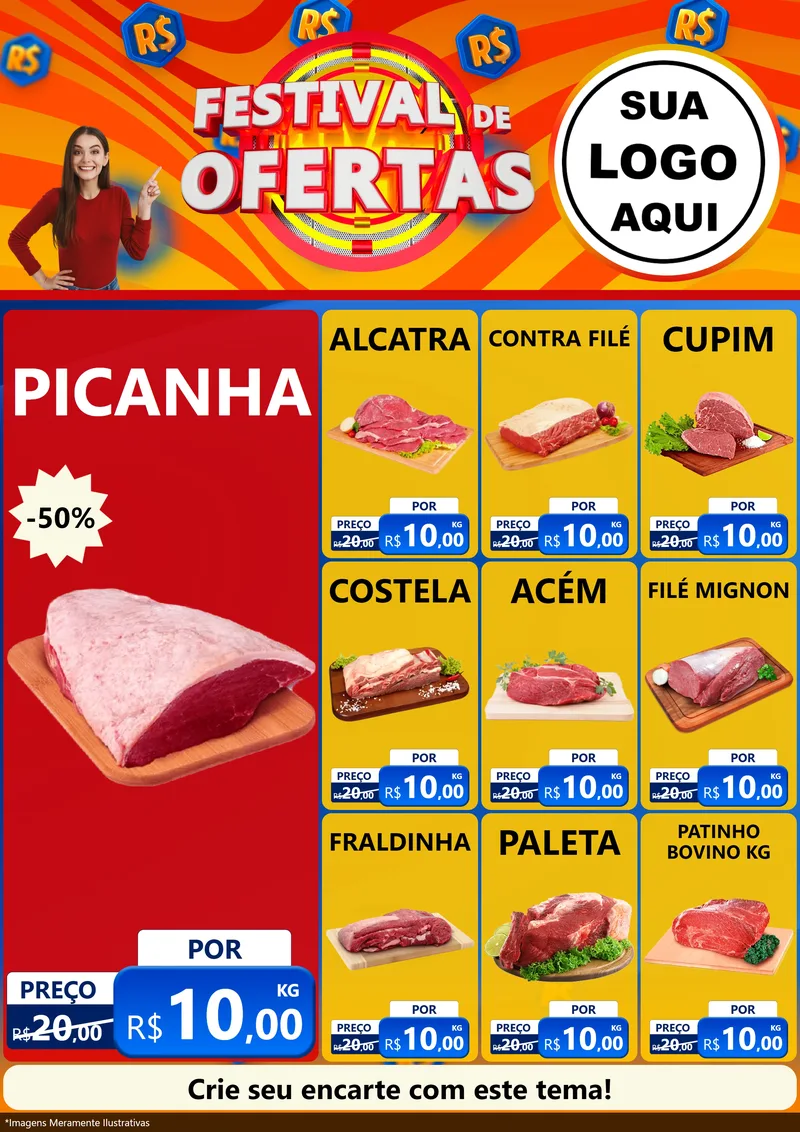 Modelo de Encarte para Encarte A4 Vertical com o tema Festival de Ofertas para Açougue