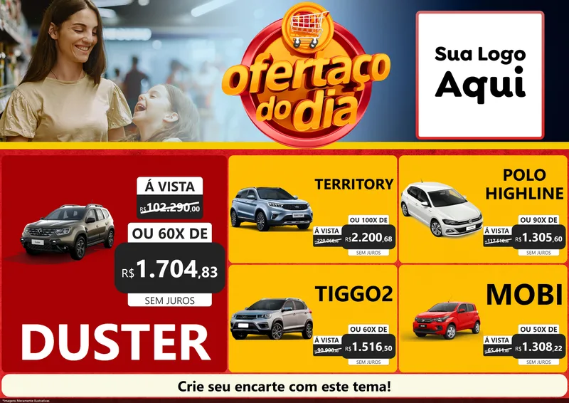 Modelo de Encarte para Encarte A4 Horizontal com o tema Ofertaço Do Dia para Concessionaria de Carros