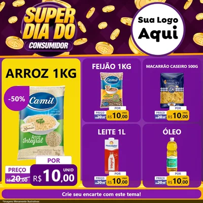 Modelo de Rede Social para Feed Facebook com o tema Super Dia do Consumidor para Supermercado