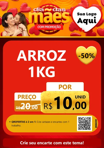 Modelo de Cartaz para Cartaz A4 Vertical com o tema Dia das Mães com Promoção para Supermercado