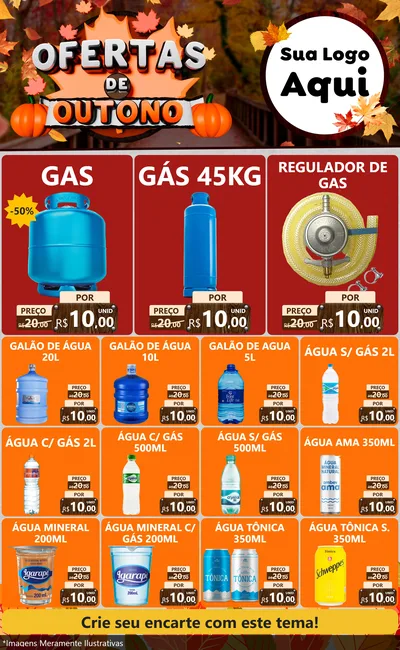 Modelo de Encarte para Encarte Grande com o tema Ofertas de Outono para Água e gás