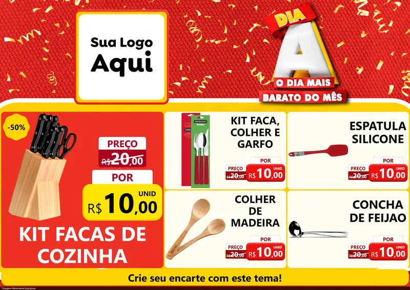 Modelo de Encarte para Encarte A4 Horizontal com o tema Dia A o Dia Mais Barato do Mês para Utilidades Domésticas