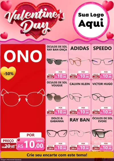 Modelo de Encarte para Encarte A4 Vertical com o tema Valentine's Day para Óticas