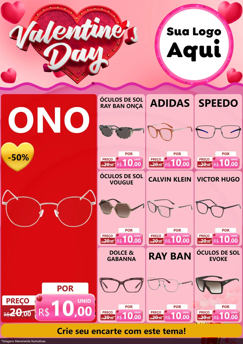 Modelo de Encarte para Encarte A4 Vertical com o tema Valentine's Day para Óticas