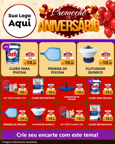 Modelo de Rede Social para Feed Instagram com o tema Promoção de Aniversário para Produtos para Piscina