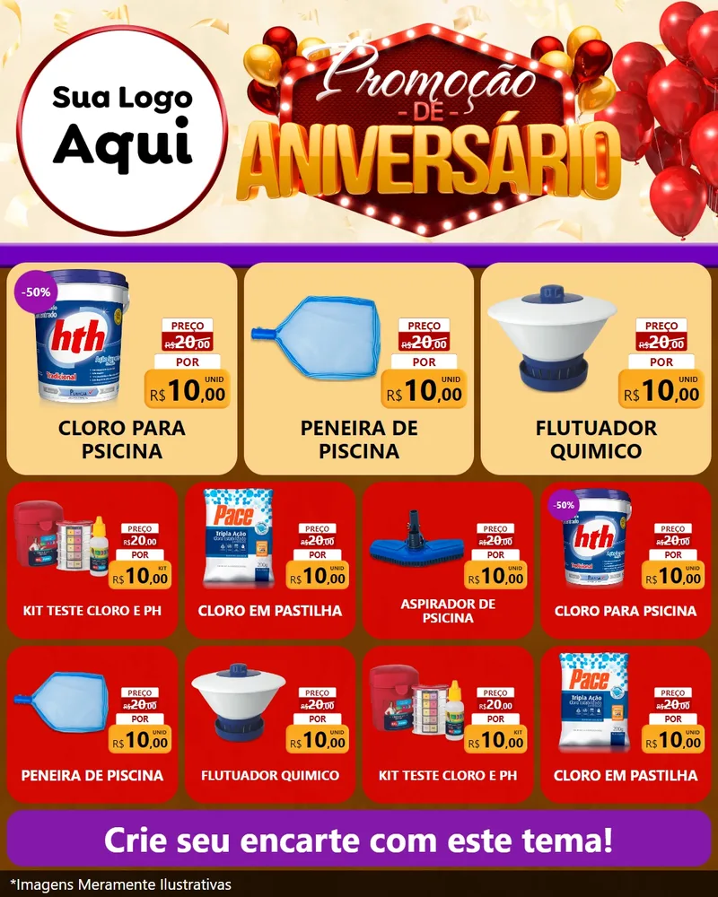 Modelo de Rede Social para Feed Instagram com o tema Promoção de Aniversário para Produtos para Piscina