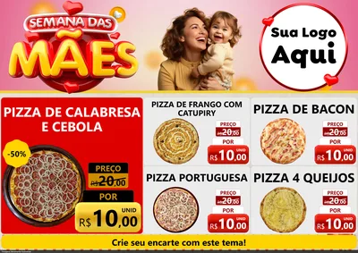 Modelo de Encarte para Encarte A4 Horizontal com o tema Semana das Mães para Pizzaria