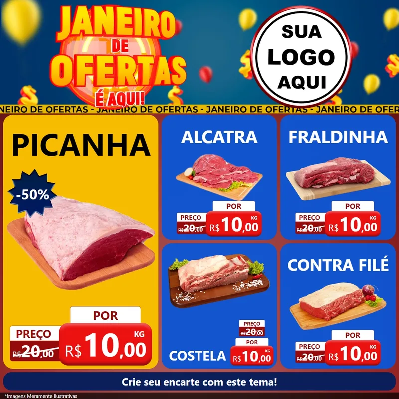 Modelo de Rede Social para Feed Facebook com o tema Janeiro de Ofertas É Aqui! para Açougue