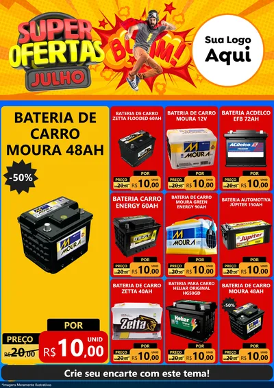 Modelo de Encarte para Encarte A4 Vertical com o tema Super Ofertas Julho para Baterias Elétricas