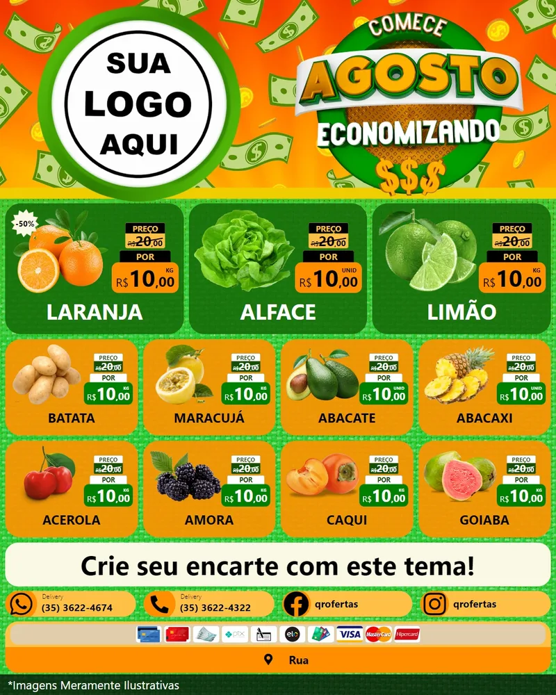 Modelo de Rede Social para Feed Instagram com o tema Comece Agosto Economizando para Hortifrúti