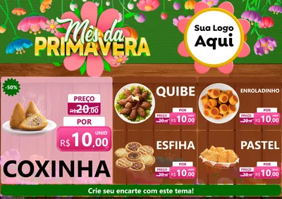 Modelo de Encarte para Encarte A4 Horizontal com o tema Mês da Primavera para Salgadaria