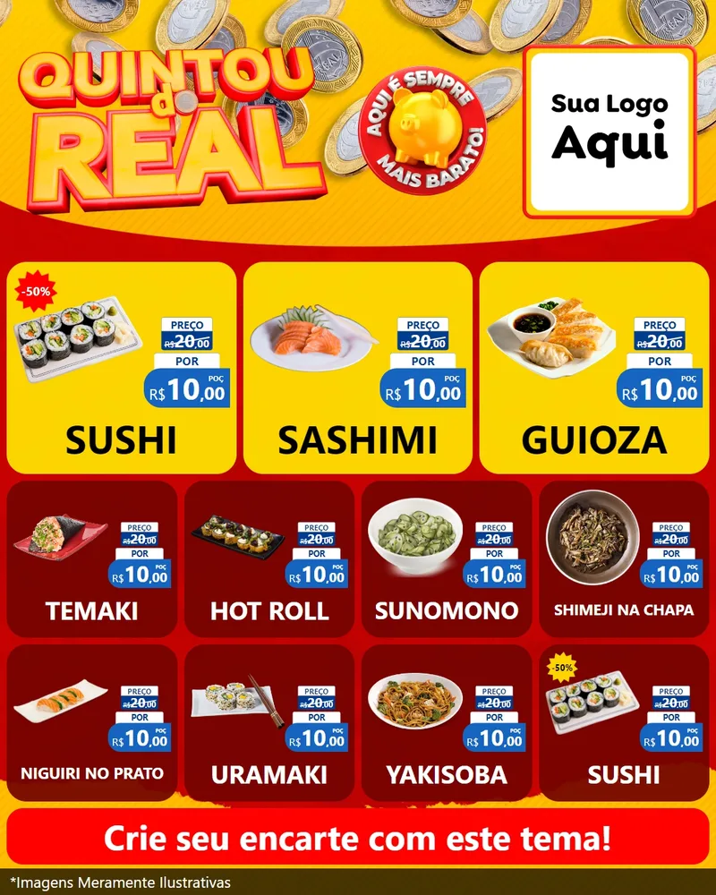 Modelo de Rede Social para Feed Instagram com o tema Quintou do Real para Comida japonesa