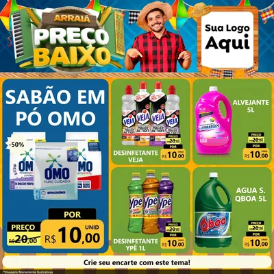 Modelo de Rede Social para Feed Facebook com o tema Arraiá de Preço Baixo - Junina para Produtos de Limpeza