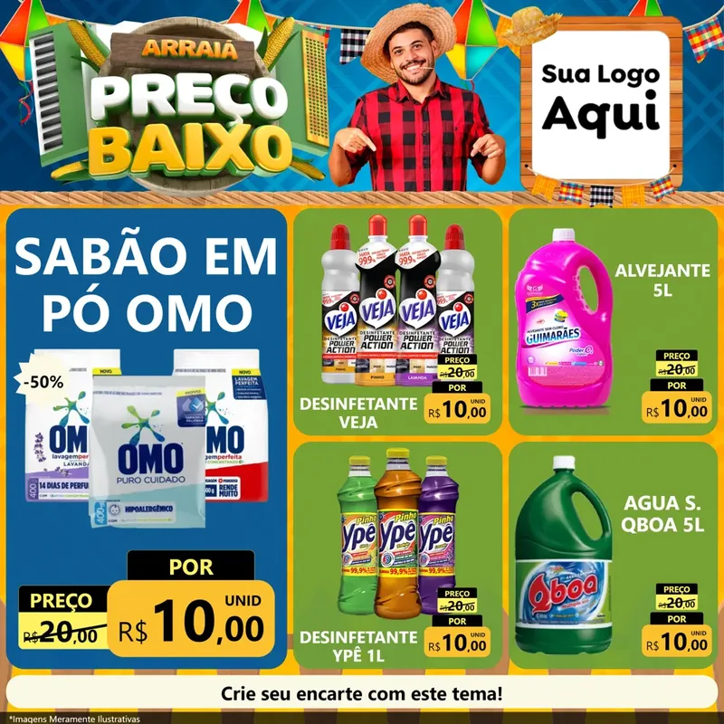 Modelo de Rede Social para Feed Facebook com o tema Arraiá de Preço Baixo - Junina para Produtos de Limpeza