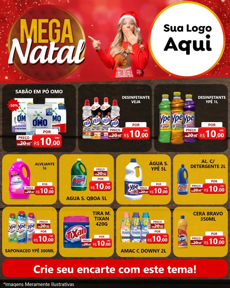 Modelo de Rede Social para Feed Instagram com o tema Mega Natal para Produtos de Limpeza