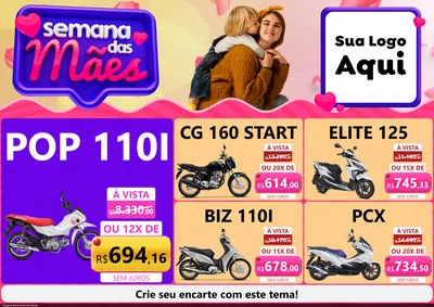 Modelo de Encarte para Encarte A4 Horizontal com o tema Semana das Mães para Concessionaria de Motos