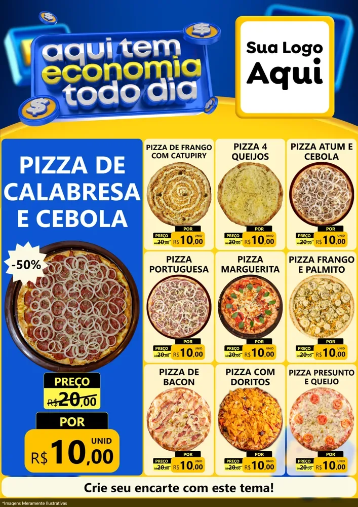 Modelo de Encarte para Encarte A4 Vertical com o tema Aqui Tem Economia Todo Dia para Pizzaria