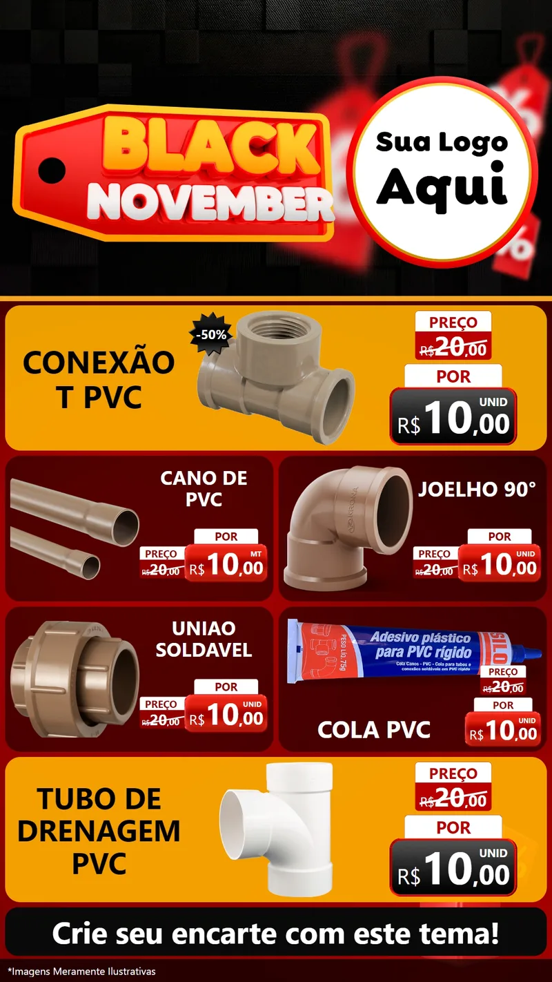 Modelo de TV para TV Vertical com o tema Black November para Tubos e conexões