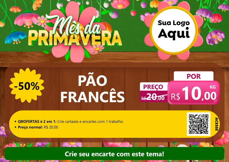 Modelo de Cartaz para Cartaz A4 Horizontal com o tema Mês da Primavera para Padaria