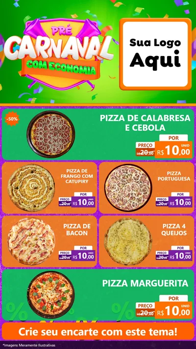 Modelo de TV para TV Vertical com o tema Pré-Carnaval Com Economia para Pizzaria