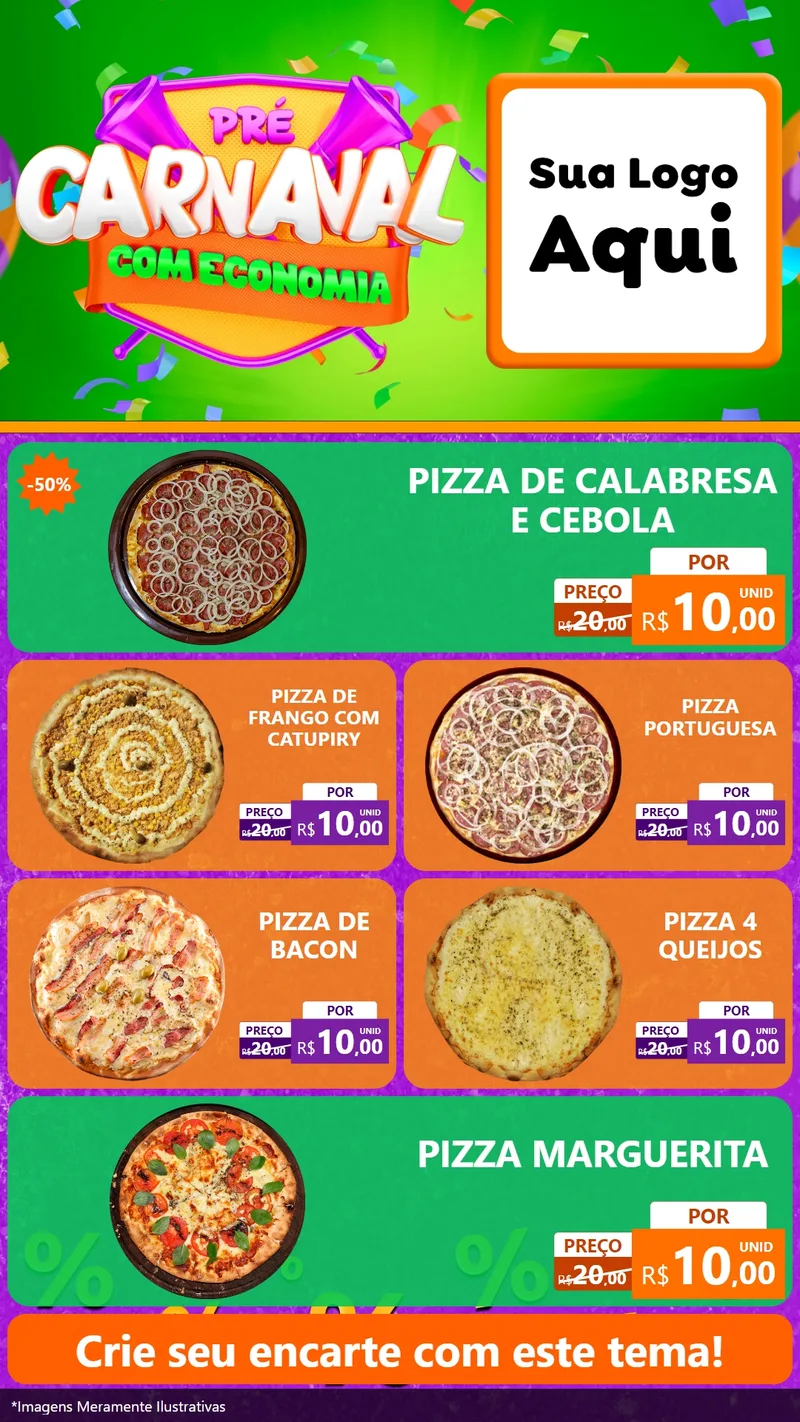 Modelo de TV para TV Vertical com o tema Pré-Carnaval Com Economia para Pizzaria