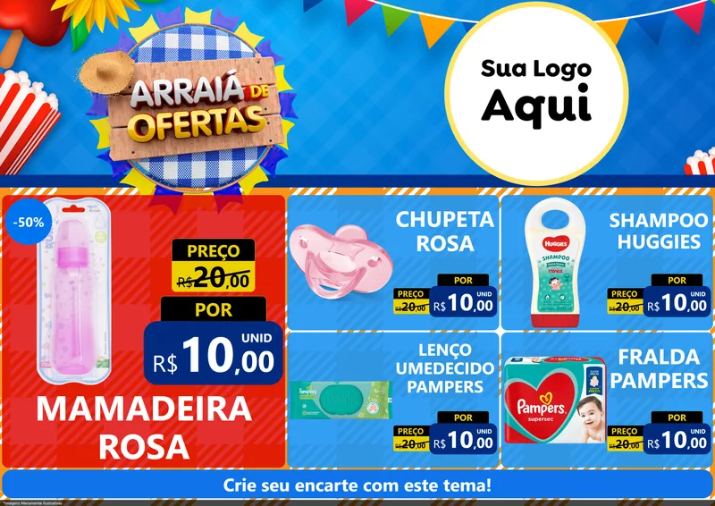 Modelo de Encarte para Encarte A4 Horizontal com o tema Arraiá de Ofertas para Bebês