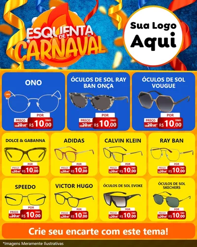 Modelo de Rede Social para Feed Instagram com o tema Esquenta de Carnaval para Óticas
