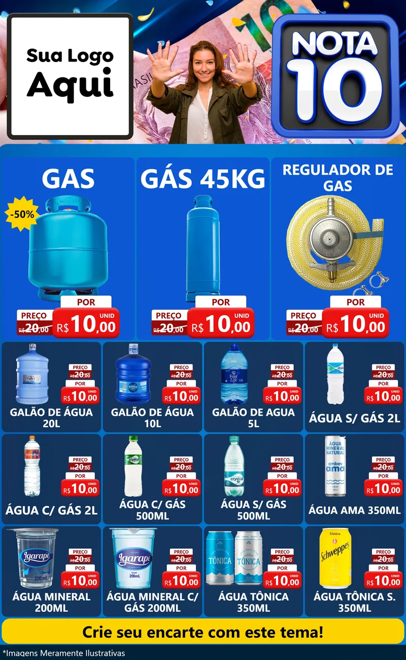 Modelo de Encarte para Encarte Grande com o tema Nota 10 para Água e gás