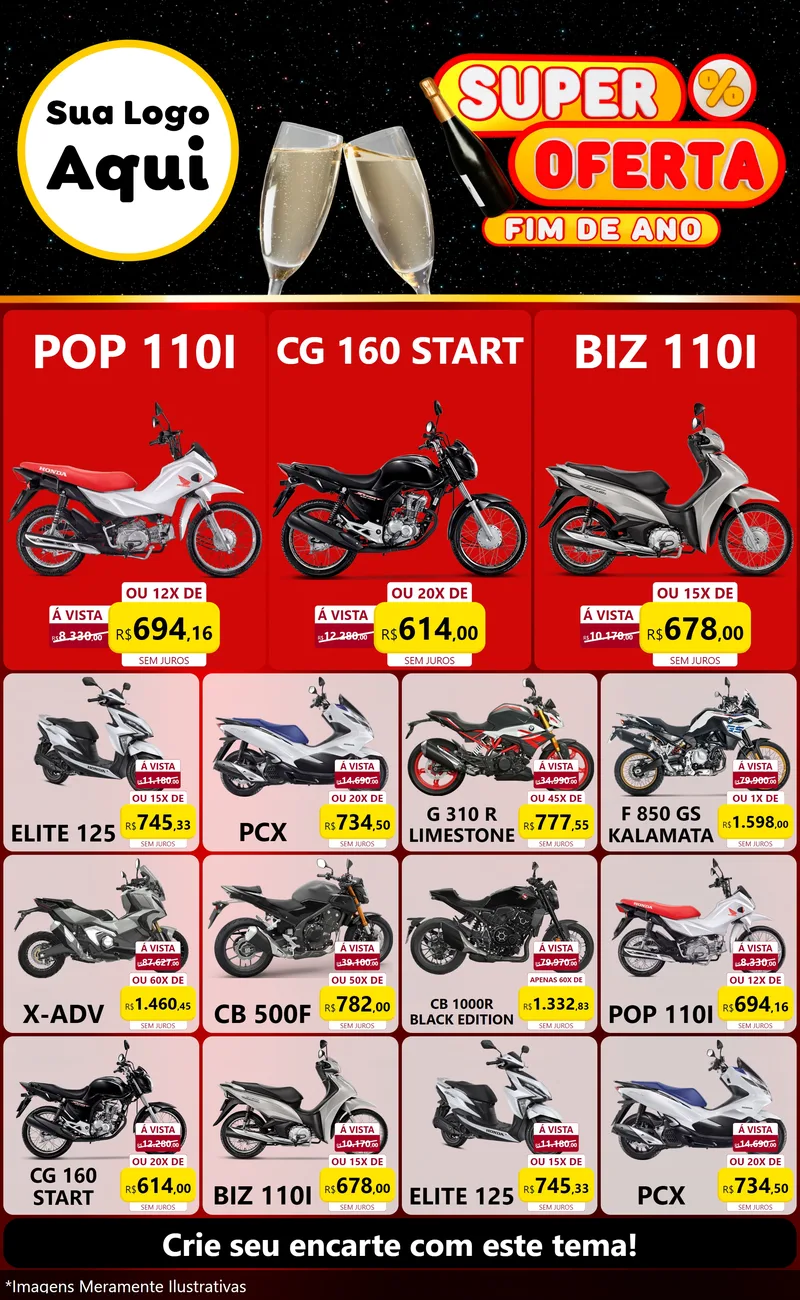 Modelo de Encarte para Encarte Grande com o tema Super Oferta Fim de Ano para Concessionaria de Motos