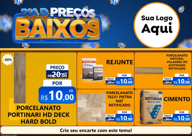 Modelo de Encarte para Encarte A4 Horizontal com o tema Dia D Preço Baixo para Pisos e revestimentos