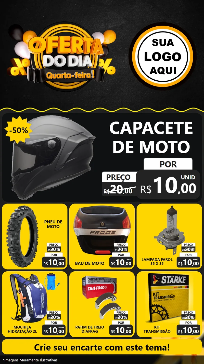 Modelo de Rede Social para Stories com o tema Oferta do Dia - Quarta Feira! para Moto peças