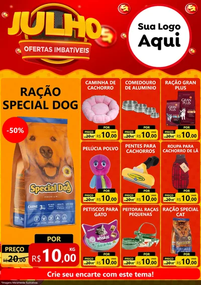 Modelo de Encarte para Encarte A4 Vertical com o tema Julho Ofertas Imbatíveis para Pet Shop