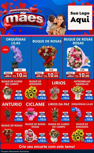 Modelo de Encarte para Encarte Grande com o tema Promoção das Mães para Floricultura e jardim