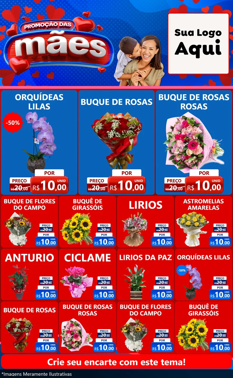 Modelo de Encarte para Encarte Grande com o tema Promoção das Mães para Floricultura e jardim
