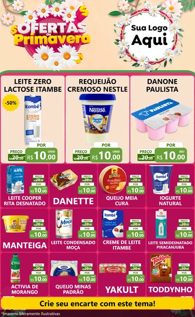 Modelo de Encarte para Encarte Grande com o tema Ofertas de Primavera para Frios e Laticínios