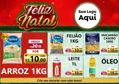 Modelo de Encarte para Encarte A4 Horizontal com o tema Feliz Natal para Supermercado