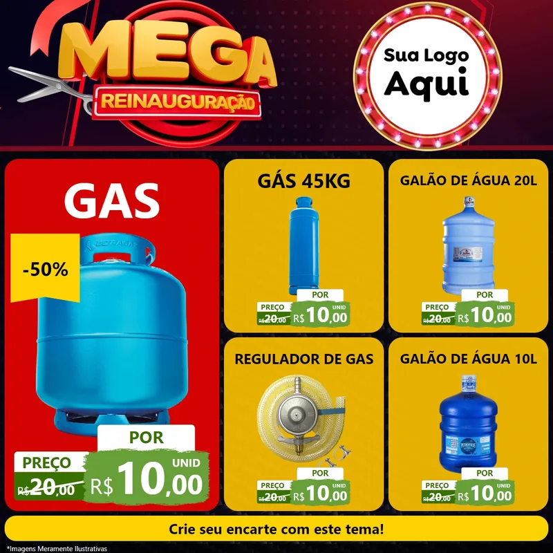 Modelo de Rede Social para Feed Facebook com o tema Mega Reinauguração para Água e gás